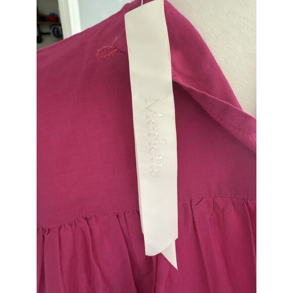 Merlette Soliman Dress Fuchsia Small Tiered Swing Mini Pima Cotton - Picture 12 of 12